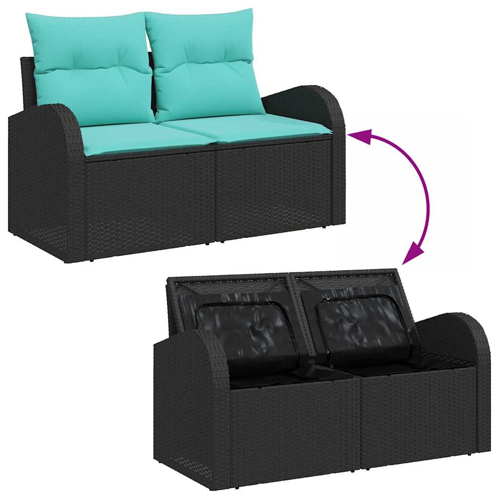 Havesofa Sæt med opbevaring 5 pcs Sort og turkis polyrattan