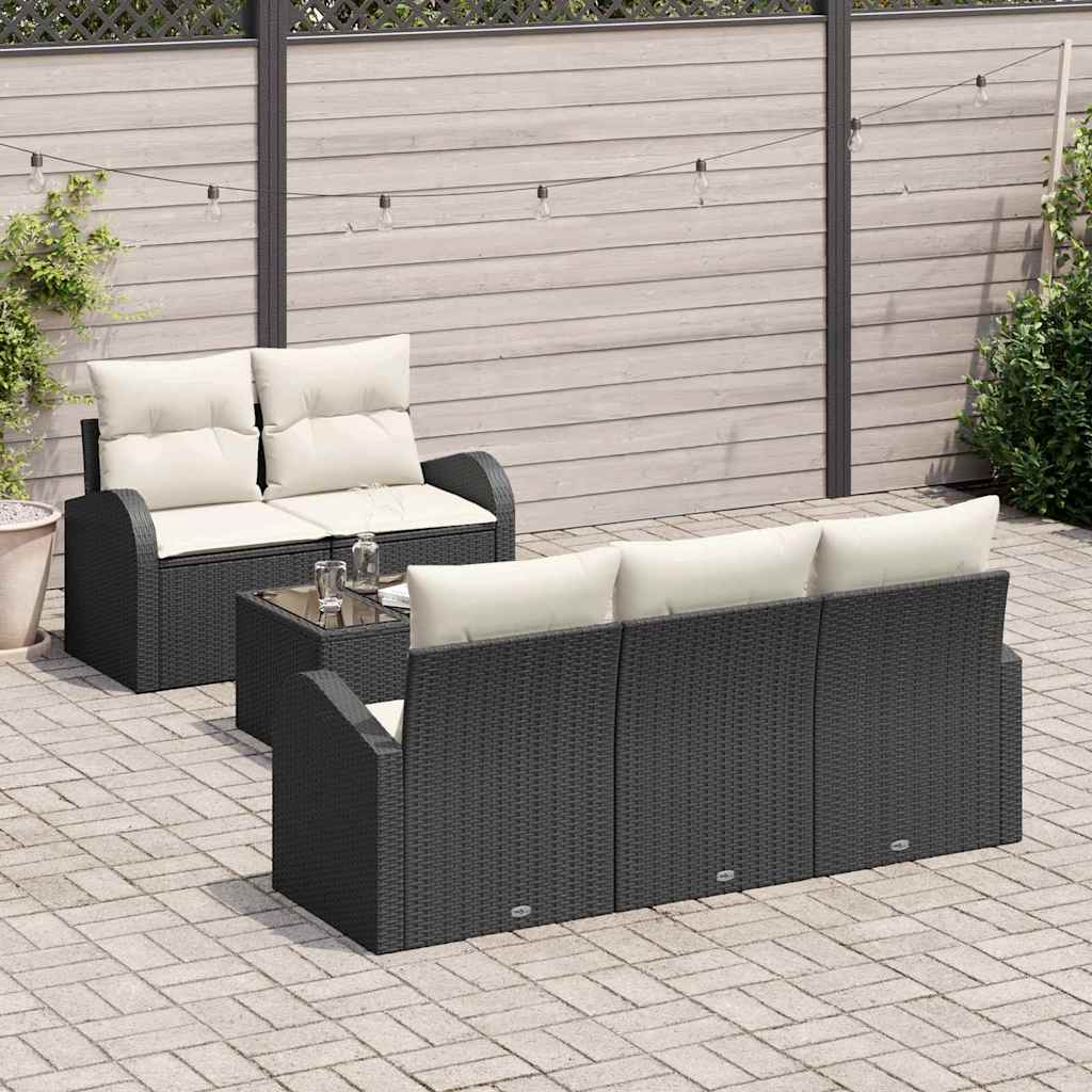 Havesofa Sæt med opbevaring 6 pcs Sort og Cream polyrattan