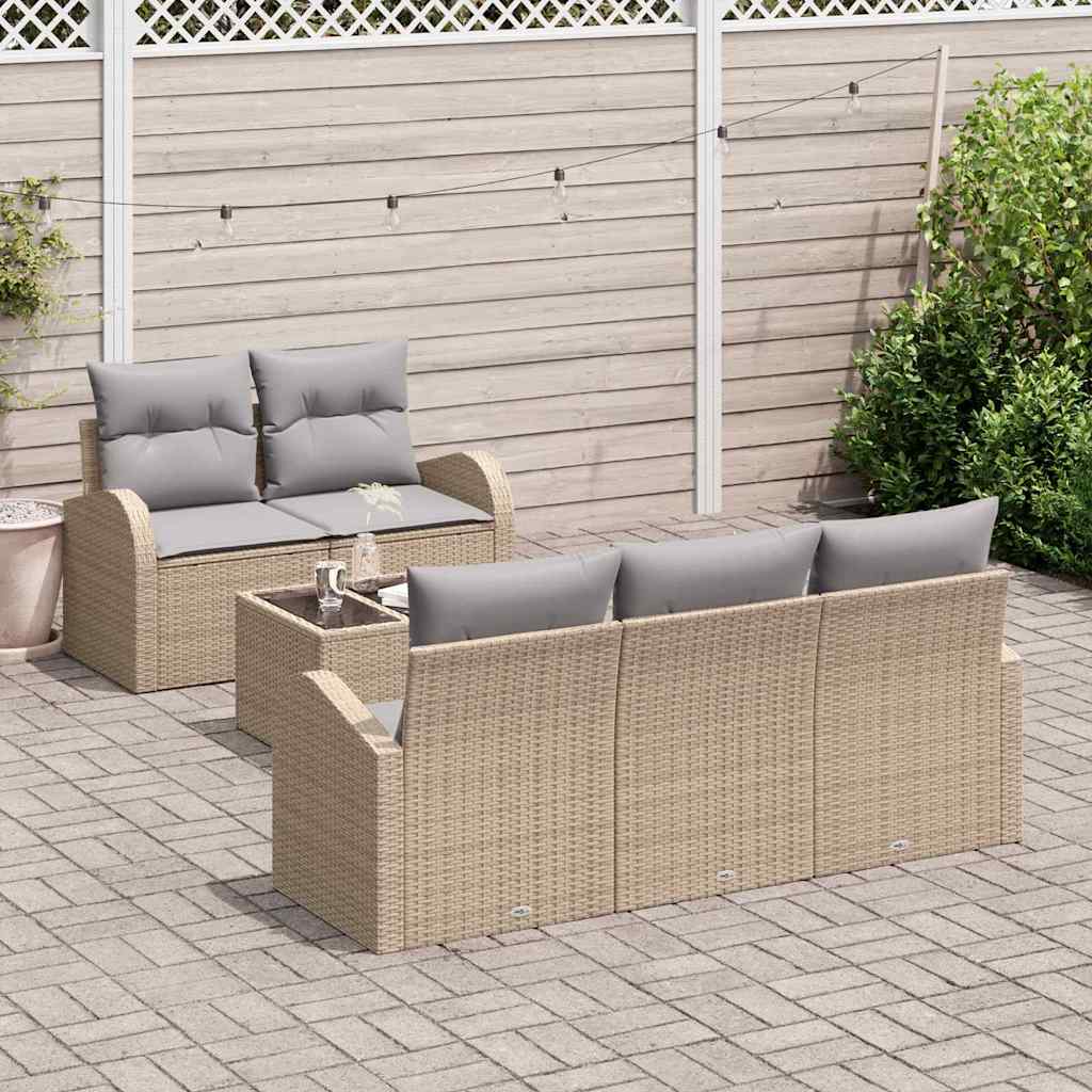 Havesofa Sæt med opbevaring 6 pcs Beige og grå polyrattan