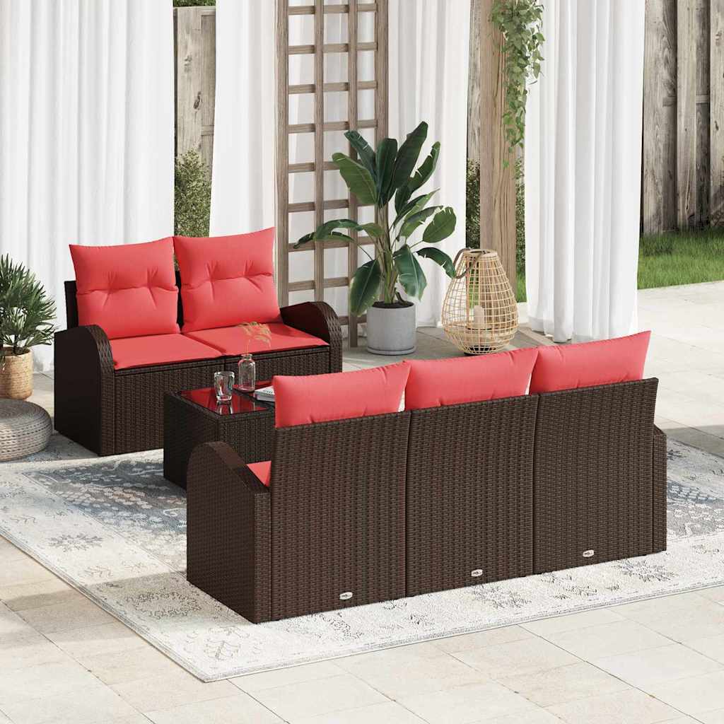 Havesofa Sæt med opbevaring 6 pcs Beige og Rød polyrattan