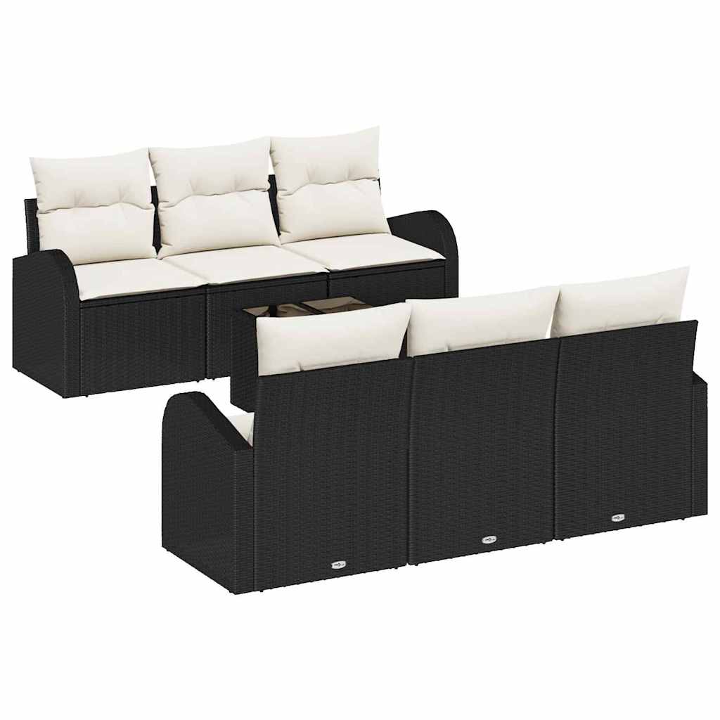 Havesofa Sæt med opbevaring 7 pcs Sort og Cream polyrattan