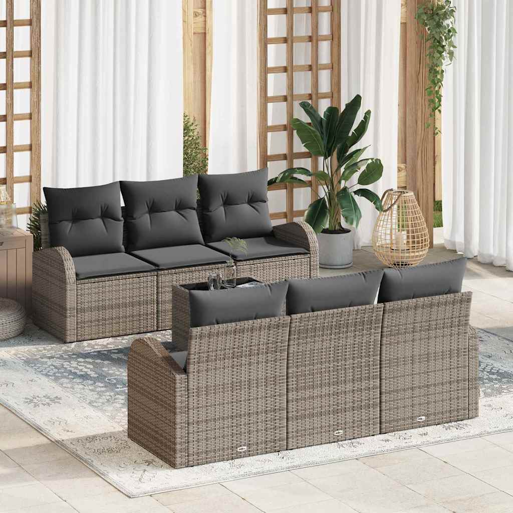 Havesofa Sæt med opbevaring med pude 7 pcs Grå polyrattan