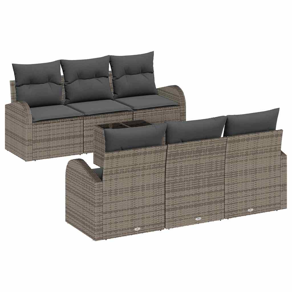 Havesofa Sæt med opbevaring med pude 7 pcs Grå polyrattan