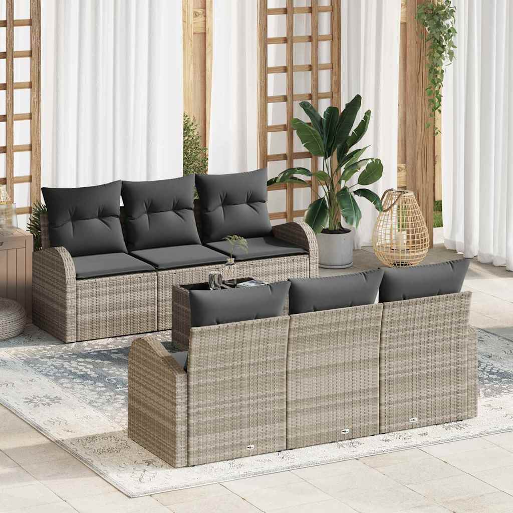 Havesofa Sæt med pude 7 pcs Lysegrå og mørkegrå polyrattan