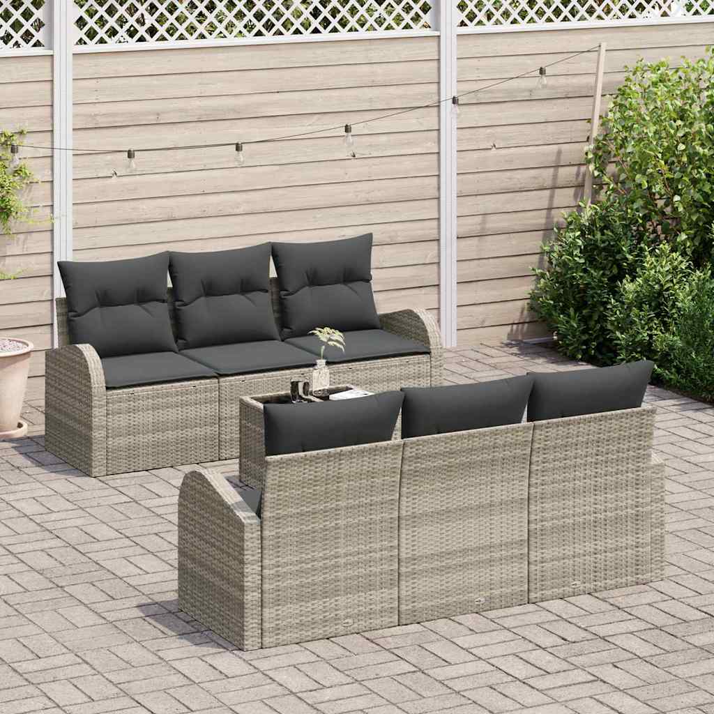 Havesofa Sæt med pude 7 pcs Lysegrå og mørkegrå polyrattan