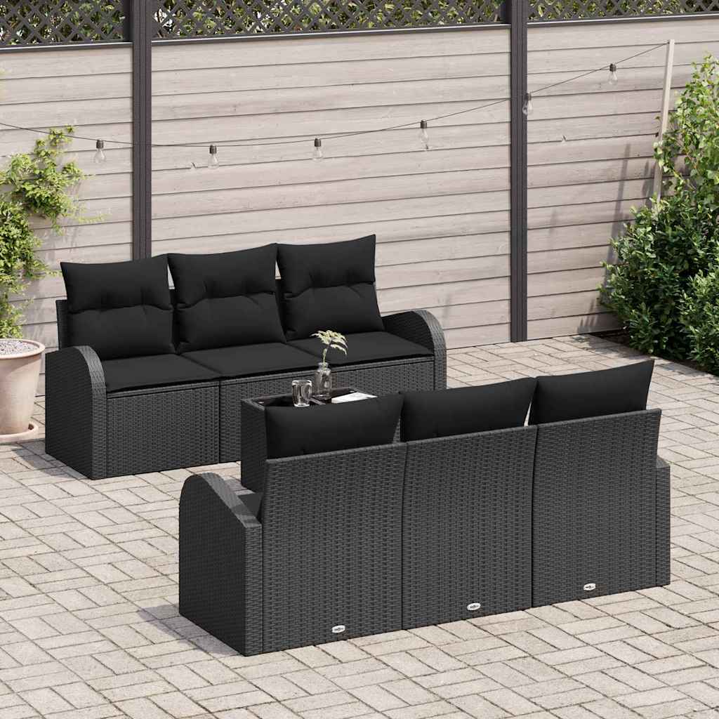 Havesofa Sæt med opbevaring med pude 7 pcs Sort polyrattan