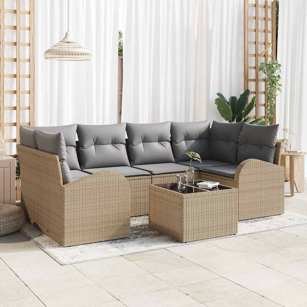 Havesofa Sæt med opbevaring 7 pcs Beige og grå polyrattan