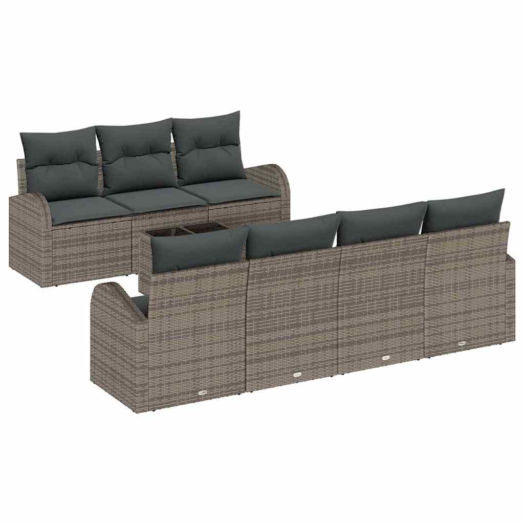 Havesofa Sæt med pude 8 pcs Grå Polyrattan og stål og glas