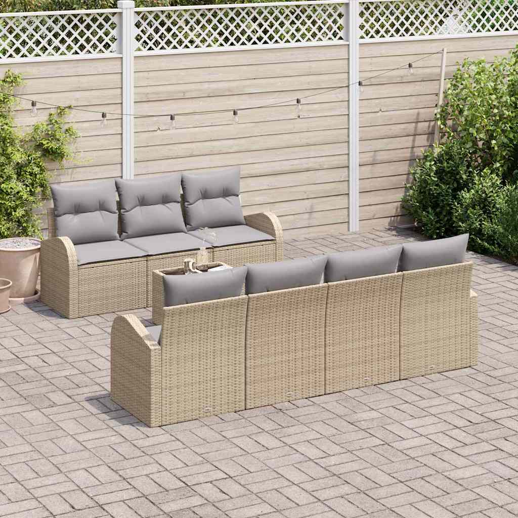 Havesofa Sæt 8 pcs Beige og grå Polyrattan og stål og glas