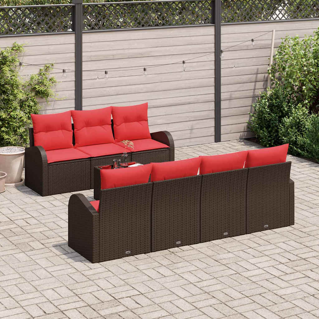 Havesofa Sæt med opbevaring 8 pcs Beige og Rød polyrattan