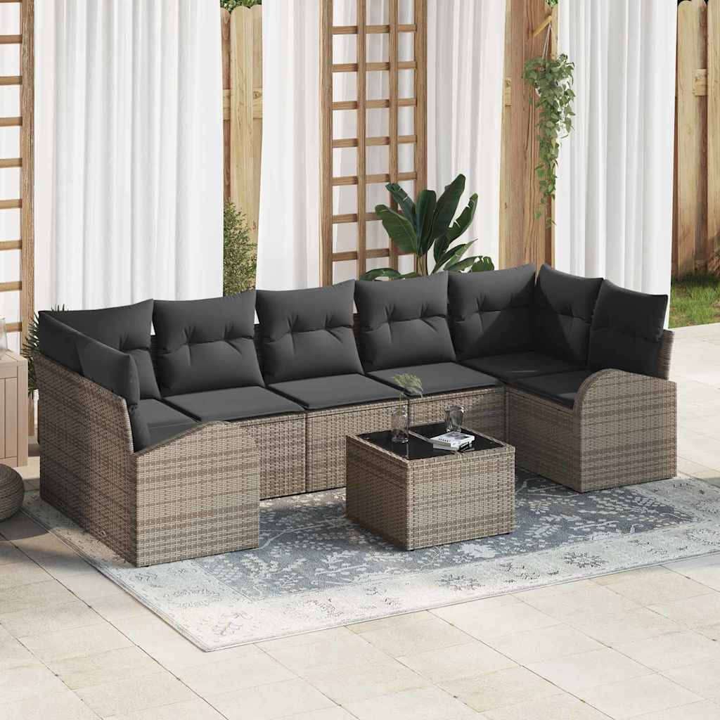 Havesofa Sæt med pude 8 pcs Grå 289 x 124 x 69 cm polyrattan