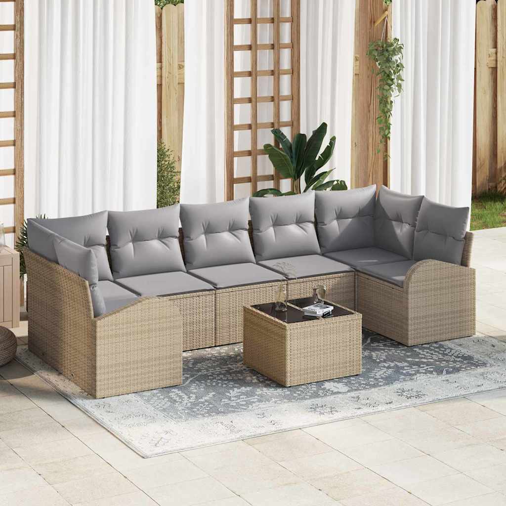 Havesofa Sæt 8 pcs Beige og grå 289 x 124 x 69 cm polyrattan