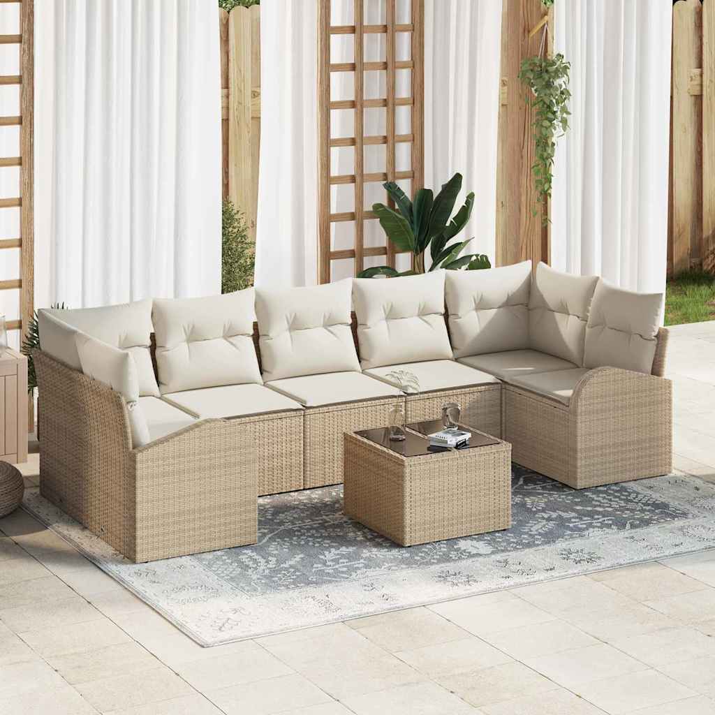 Havesofa Sæt 8 pcs Beige og creme 289 x 124 x 69 cm polyrattan