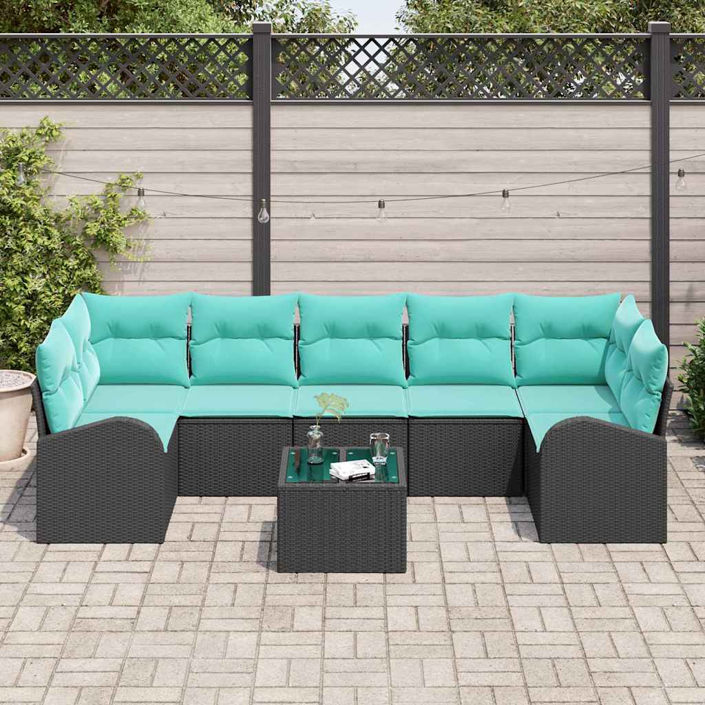 Havesofa Sæt med opbevaring 8 pcs Sort og turkis polyrattan