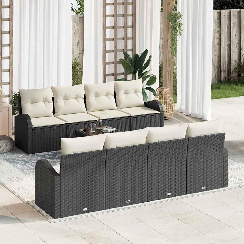 Havesofa Sæt med opbevaring 9 pcs Sort og Cream polyrattan