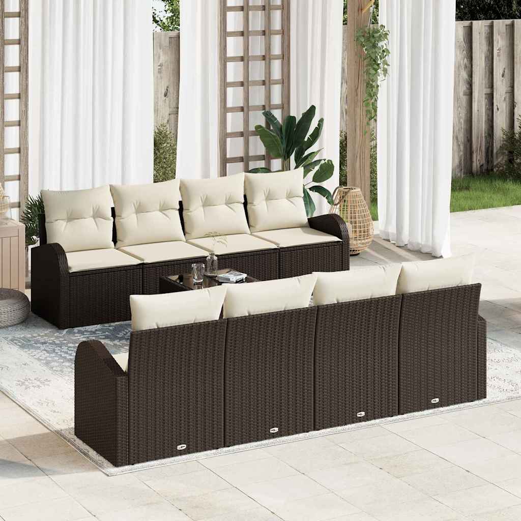 Havesofa Sæt med opbevaring 9 pcs Brun og Creme polyrattan