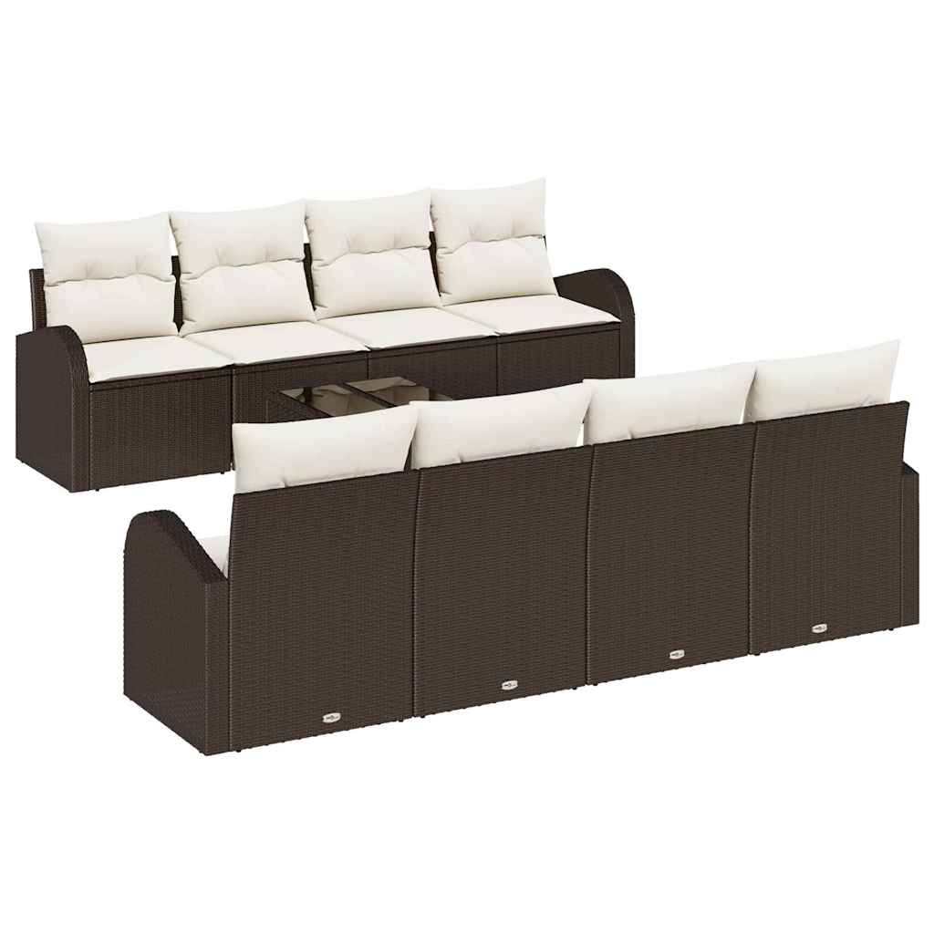 Havesofa Sæt med opbevaring 9 pcs Brun og Creme polyrattan