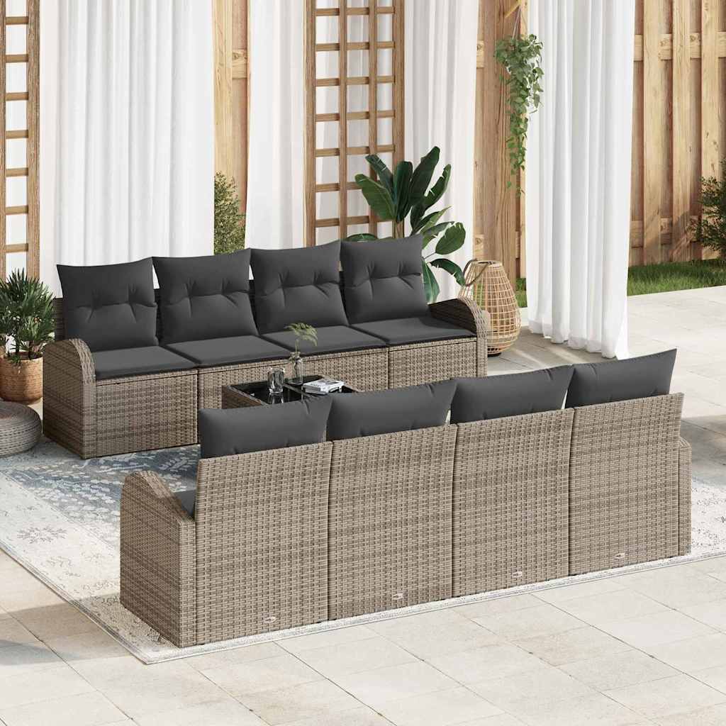 Havesofa Sæt med opbevaring med pude 9 pcs Grå polyrattan