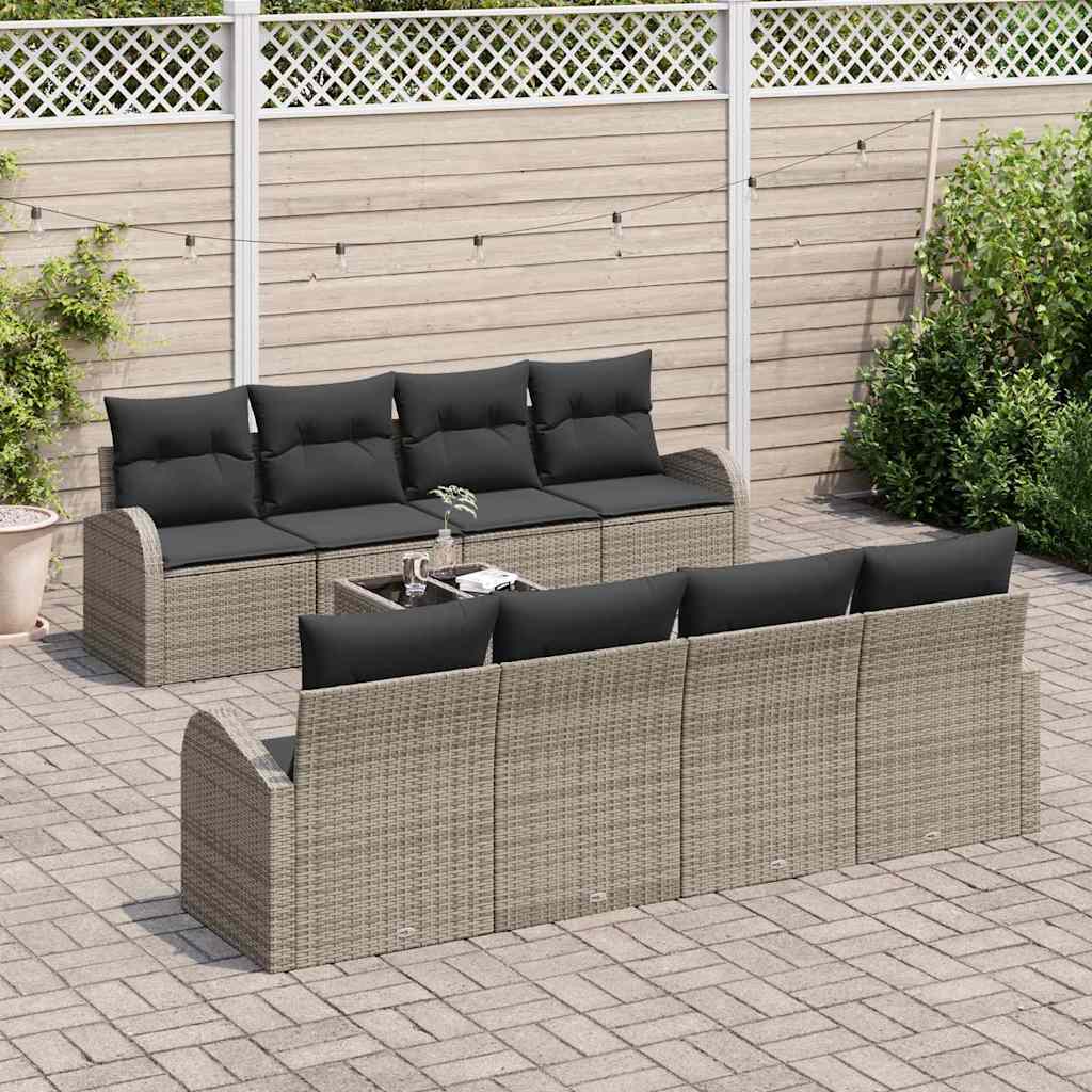 Havesofa Sæt med opbevaring med pude 9 pcs Grå polyrattan