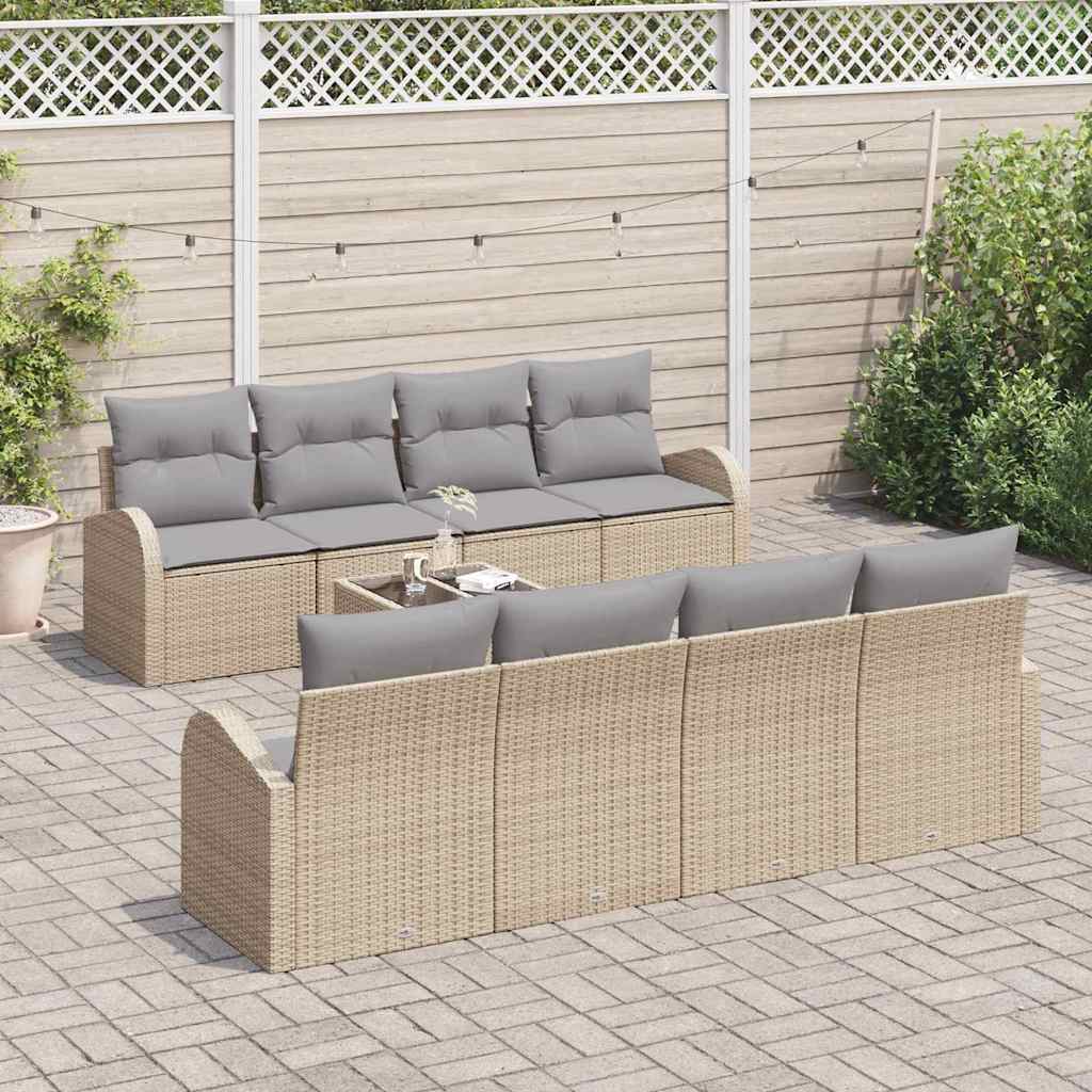Havesofa Sæt 9 stk. 8-Antal sæder Beige og grå polyrattan