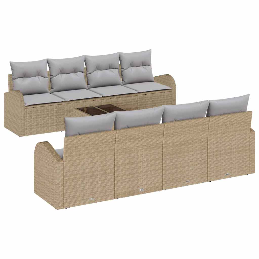 Havesofa Sæt 9 stk. 8-Antal sæder Beige og grå polyrattan