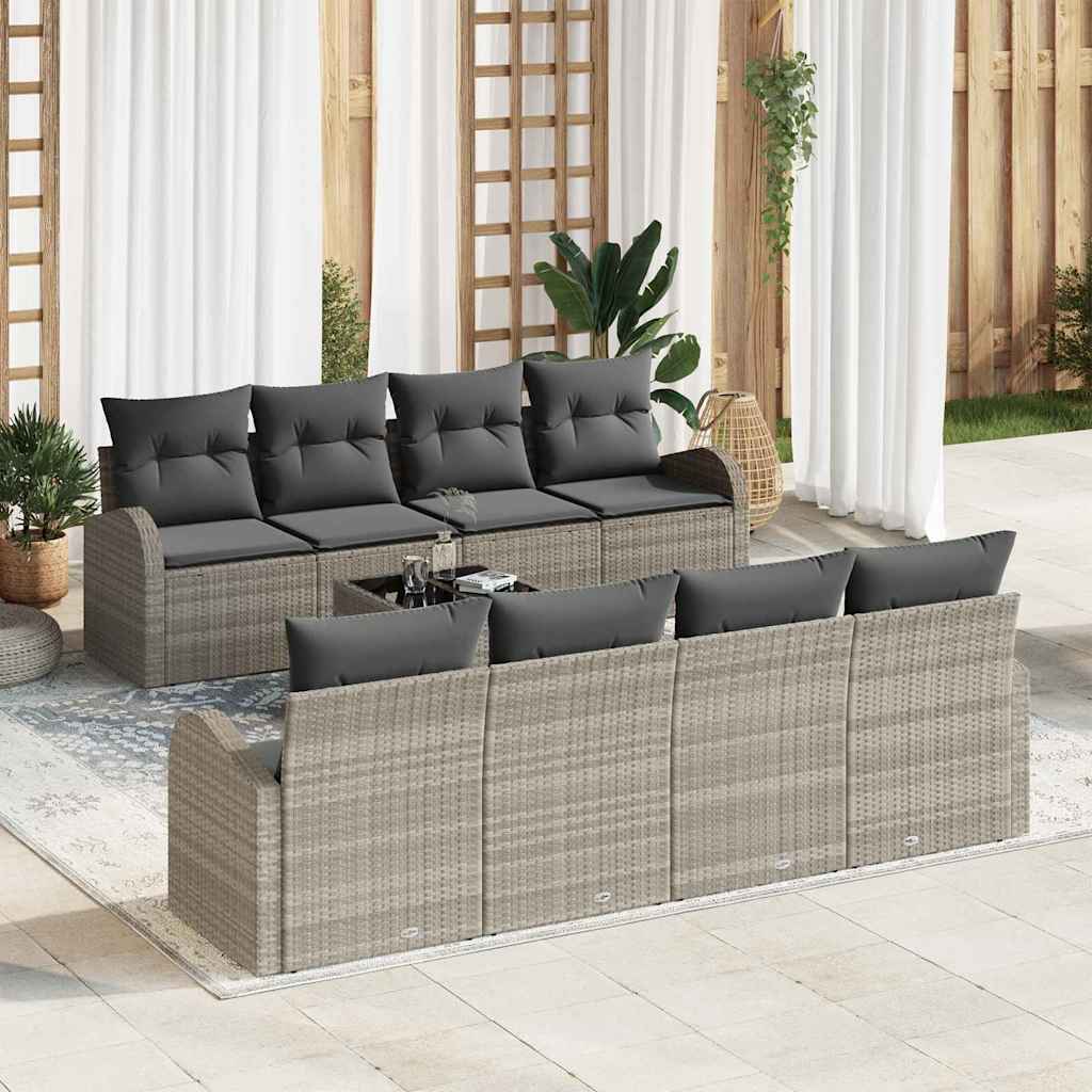 Havesofa Sæt med pude 9 pcs Lysegrå og mørkegrå polyrattan
