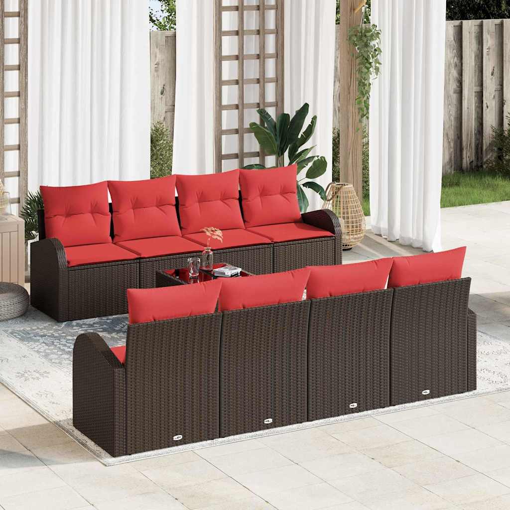 Sofa Sæt med pude med opbevaring 9 pcs Beige og Rød polyrattan