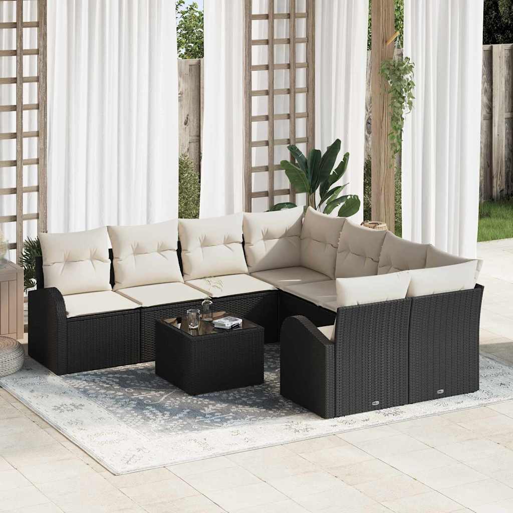 Sofa Sæt med pude med opbevaring 9 pcs Sort og Cream polyrattan