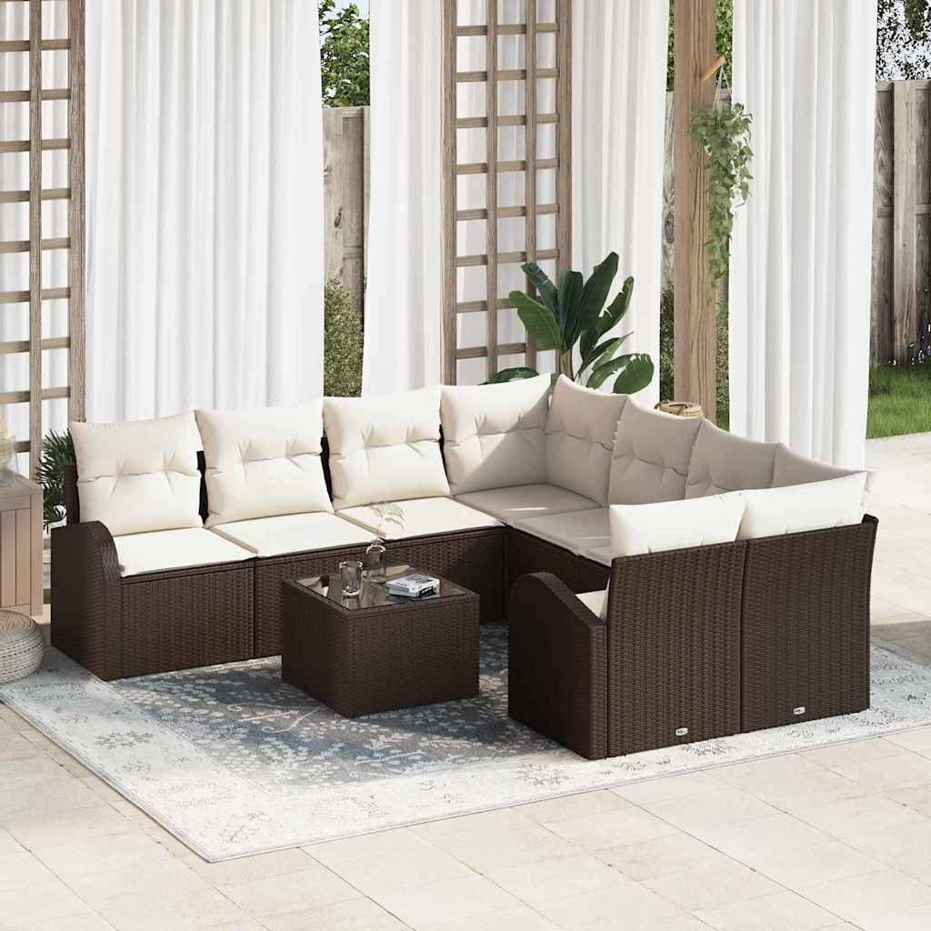 Sofa Sæt med pude med opbevaring 9 pcs Brun og Creme polyrattan