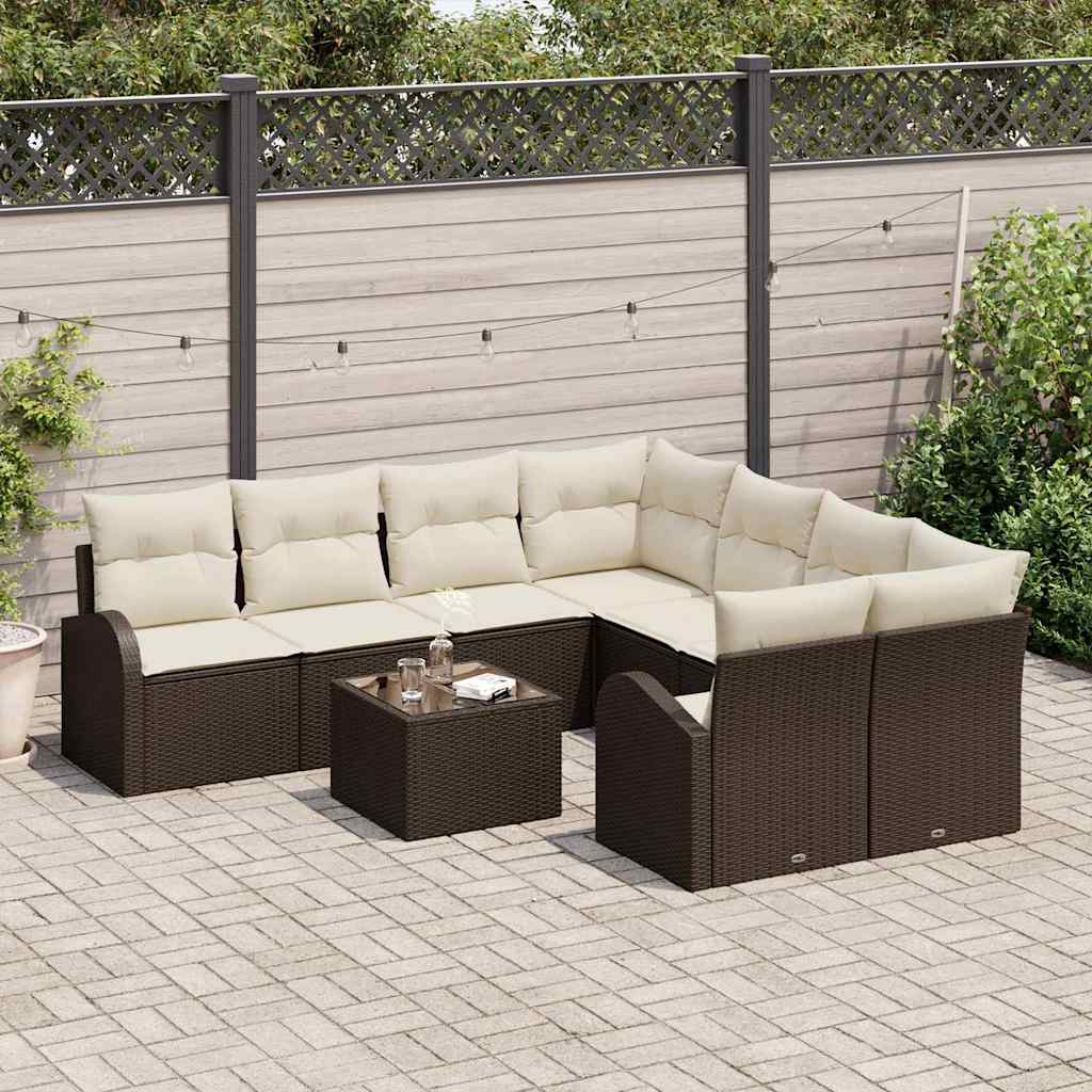 Sofa Sæt med pude med opbevaring 9 pcs Brun og Creme polyrattan