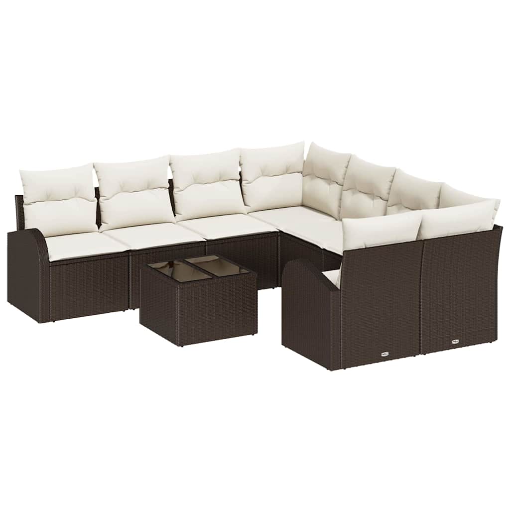 Sofa Sæt med pude med opbevaring 9 pcs Brun og Creme polyrattan