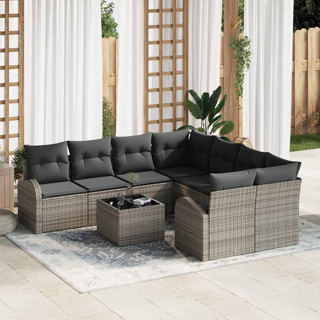 Sofa Sæt med pude med opbevaring 9 pcs Grå polyrattan