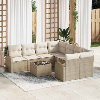 Sofa Sæt med pude 9 pcs Beige og creme polyrattan