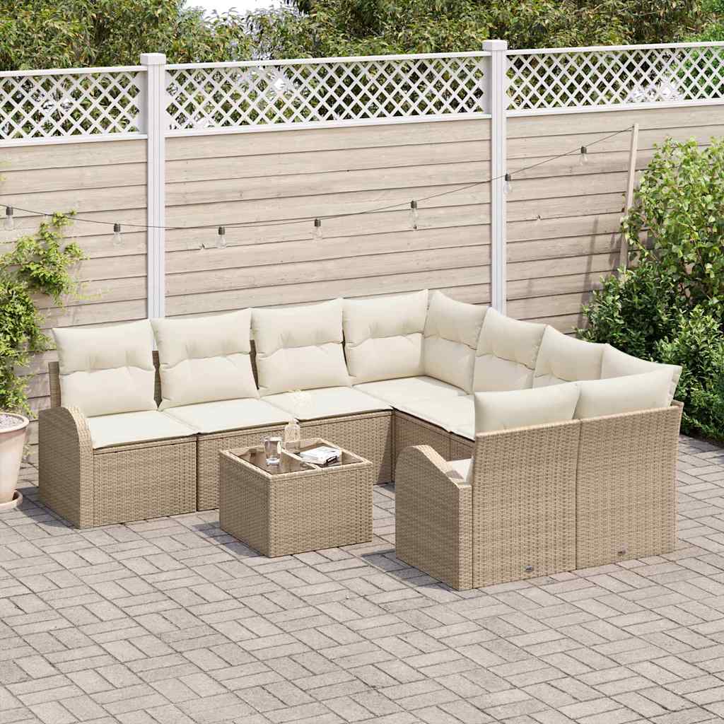 Sofa Sæt med pude 9 pcs Beige og creme polyrattan