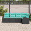 Havesofa Sæt med pude 5 pcs Sort og turkis polyrattan