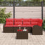 Havesofa Sæt med pude 6 pcs Brun og Rød polyrattan