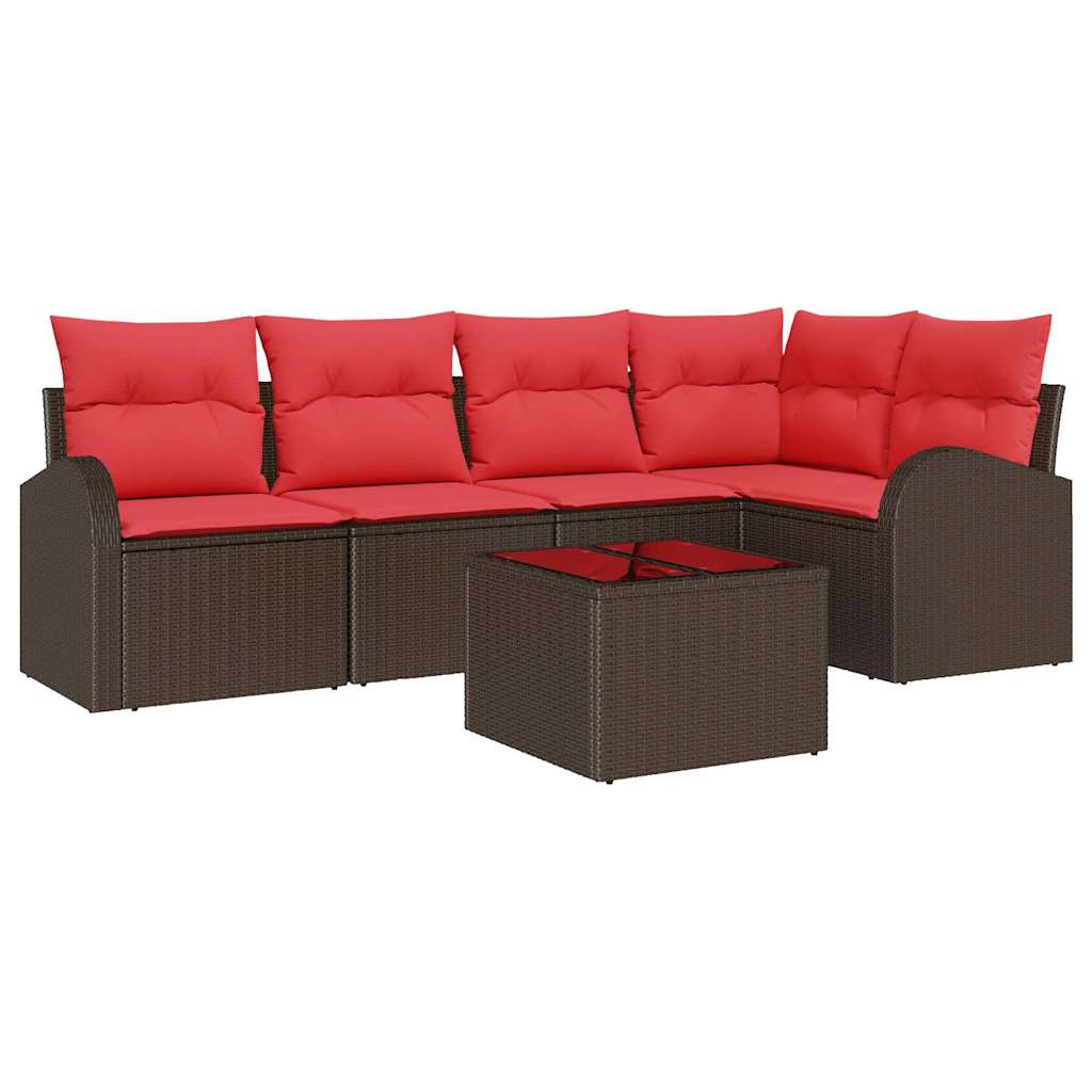 Havesofa Sæt med pude 6 pcs Brun og Rød polyrattan