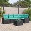 Havesofa Sæt med pude 6 pcs Sort og turkis polyrattan