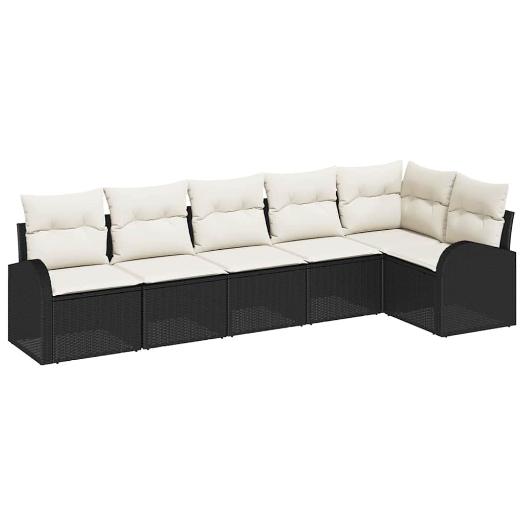 Havesofa Sæt med pude 6 pcs Sort og Hvid polyrattan