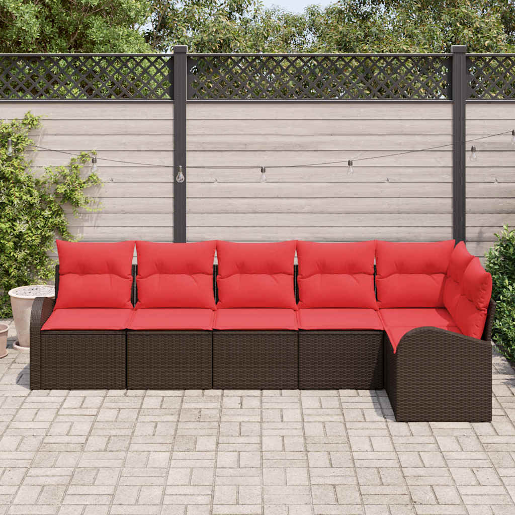 Havesofa Sæt med pude 6 pcs Brun og Rød polyrattan