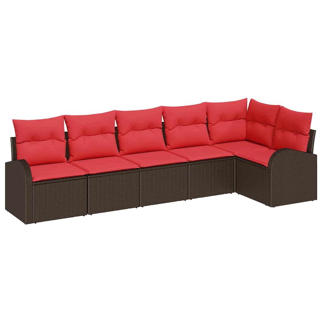 Havesofa Sæt med pude 6 pcs Brun og Rød polyrattan