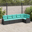Havesofa Sæt med pude 6 pcs Sort og turkis polyrattan