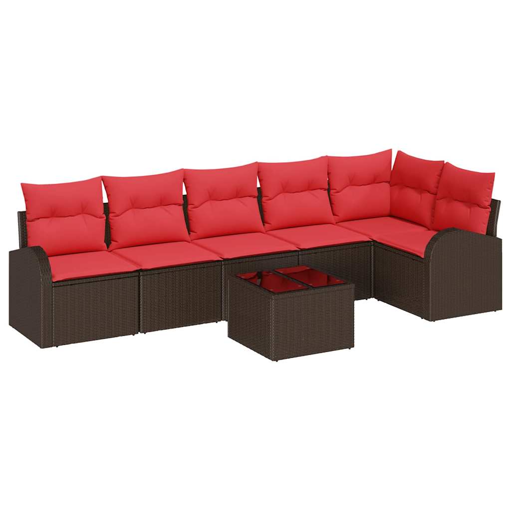 Havesofa Sæt med pude 7 pcs Brun og Rød polyrattan