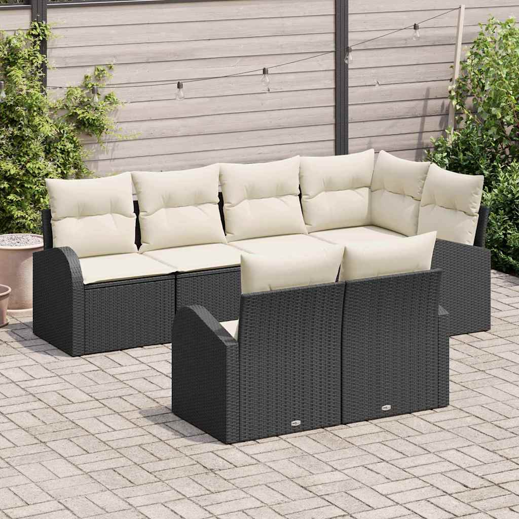 Havesofa Sæt med pude 7 pcs Sort og Hvid polyrattan