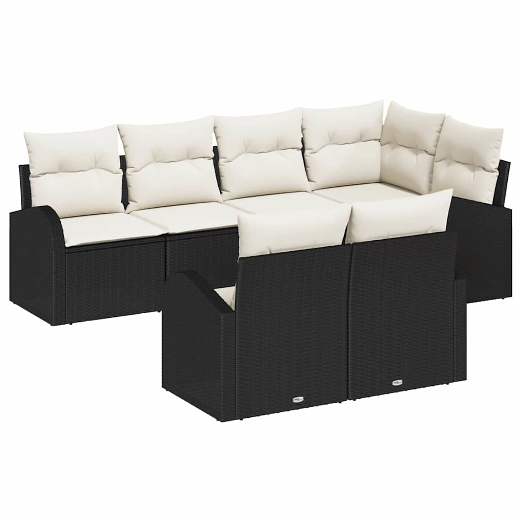 Havesofa Sæt med pude 7 pcs Sort og Hvid polyrattan