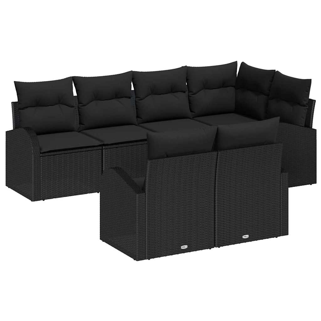 Havesofa Sæt med pude med opbevaring 7 pcs Sort polyrattan