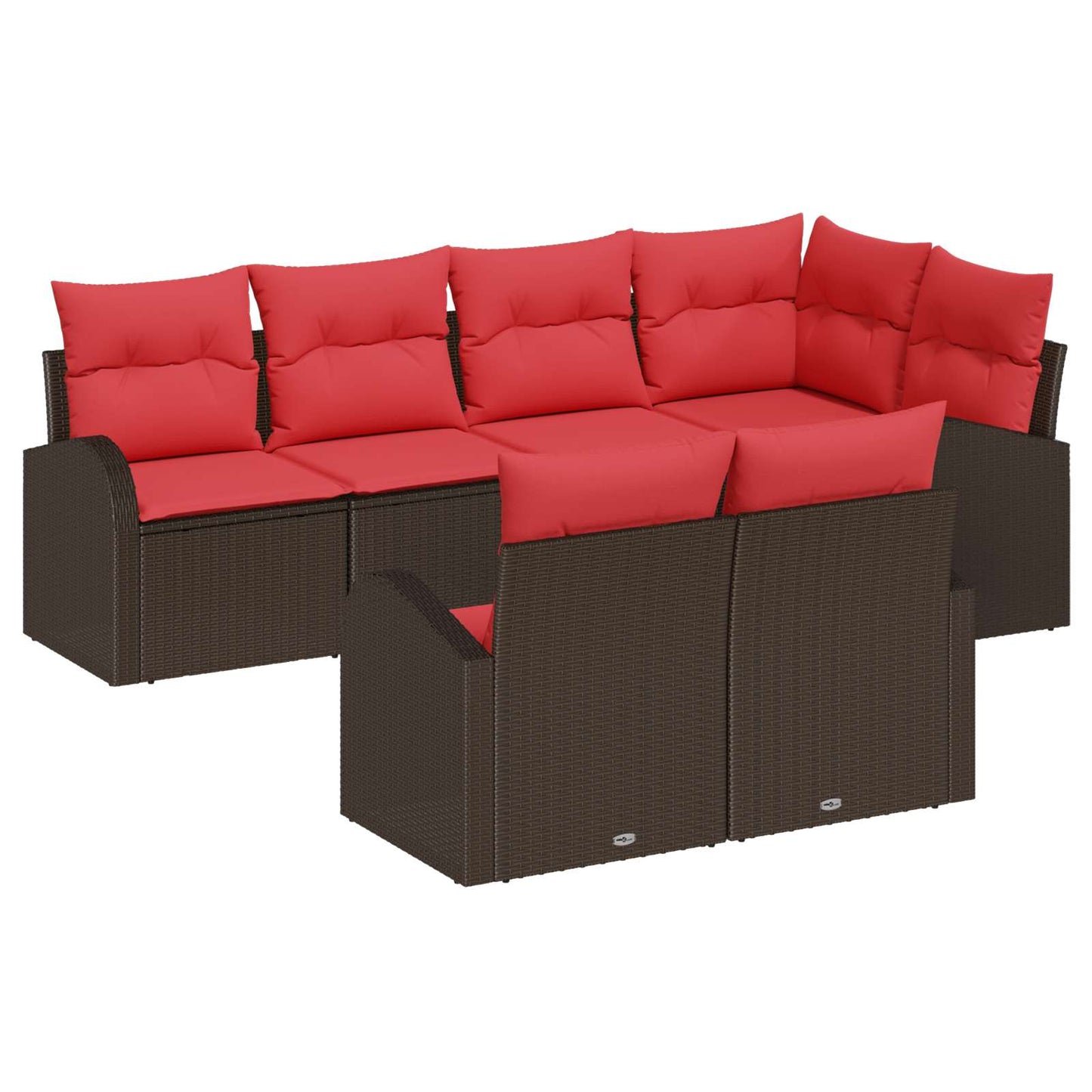 Havesofa Sæt med pude 7 pcs Brun og Rød polyrattan