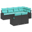 Havesofa Sæt med pude 7 pcs Sort og turkis polyrattan