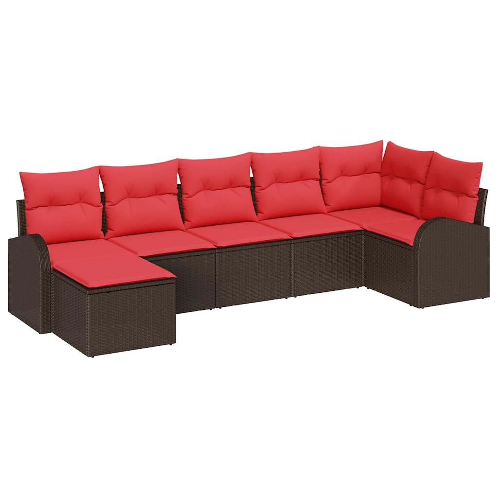 Sofa Sæt med pude med opbevaring 7 pcs Brun og Rød polyrattan