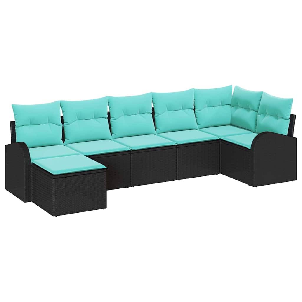 Sofa Sæt med pude 7 pcs Sort og turkis polyrattan